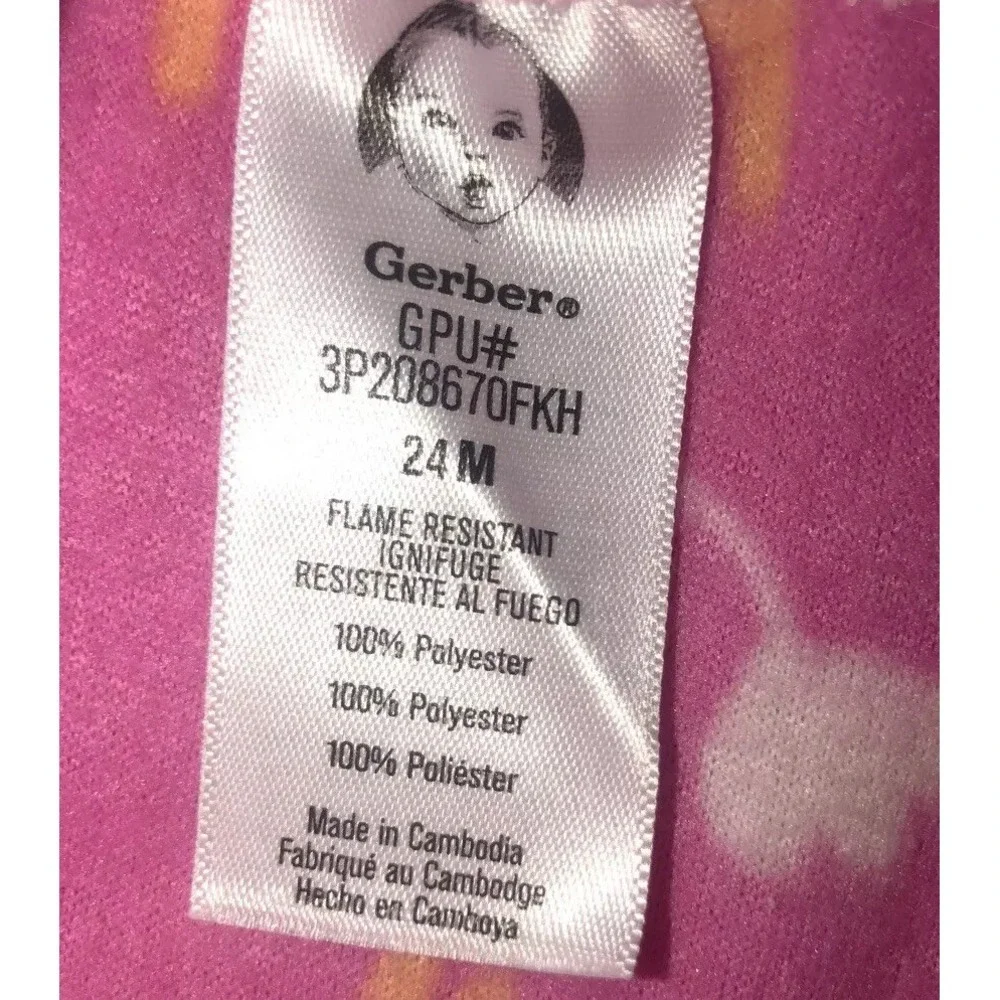 Girls Toddler Pink Gerber Footed Pajama Sleepwear Size‎ 24 Months 24M New